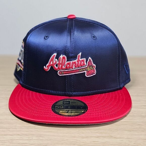 Atlanta Braves New Era 150th Anniversary Hat 59FIFTY Satin Navy Blue Red Limited main image 7